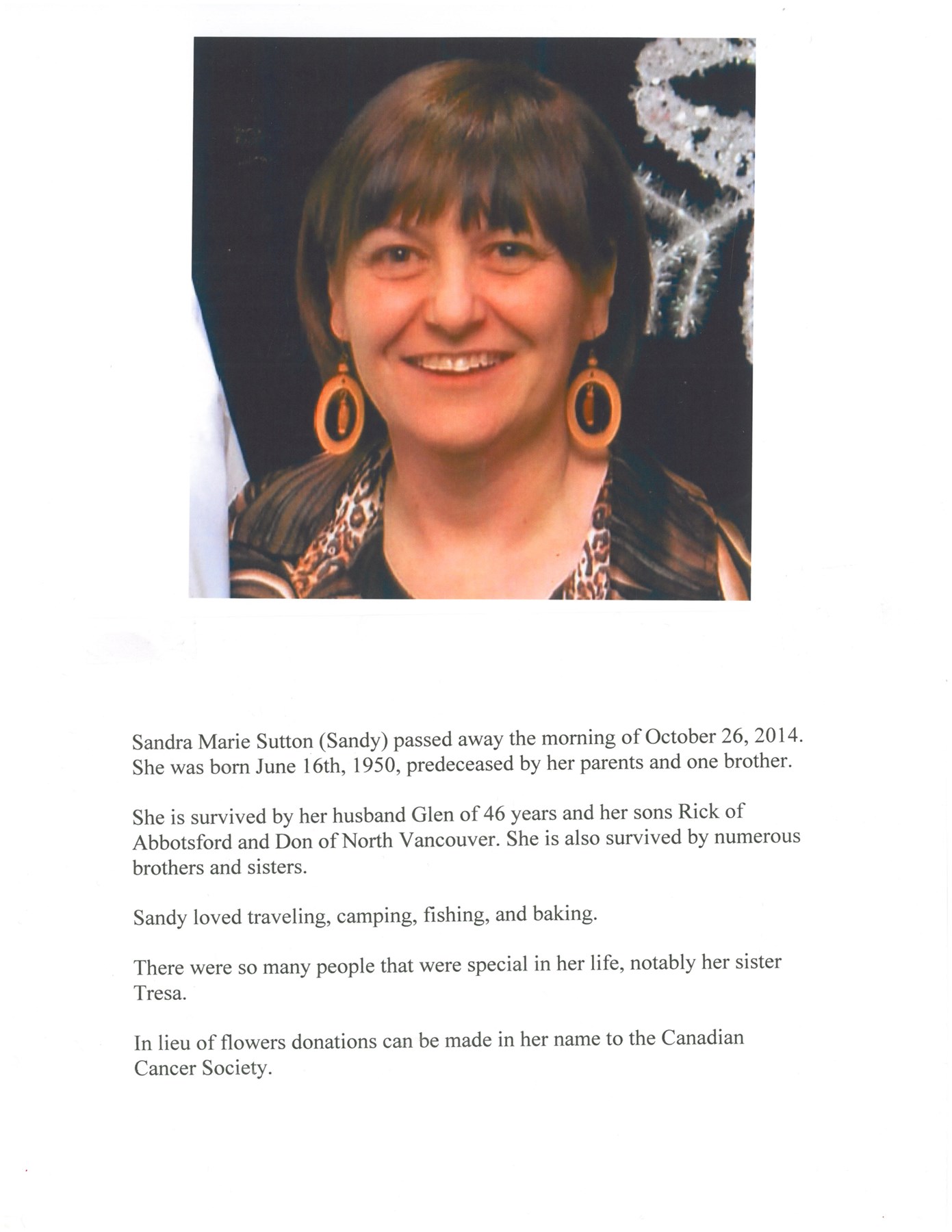 Obituary of Sandra Sandy Marie Sutton
