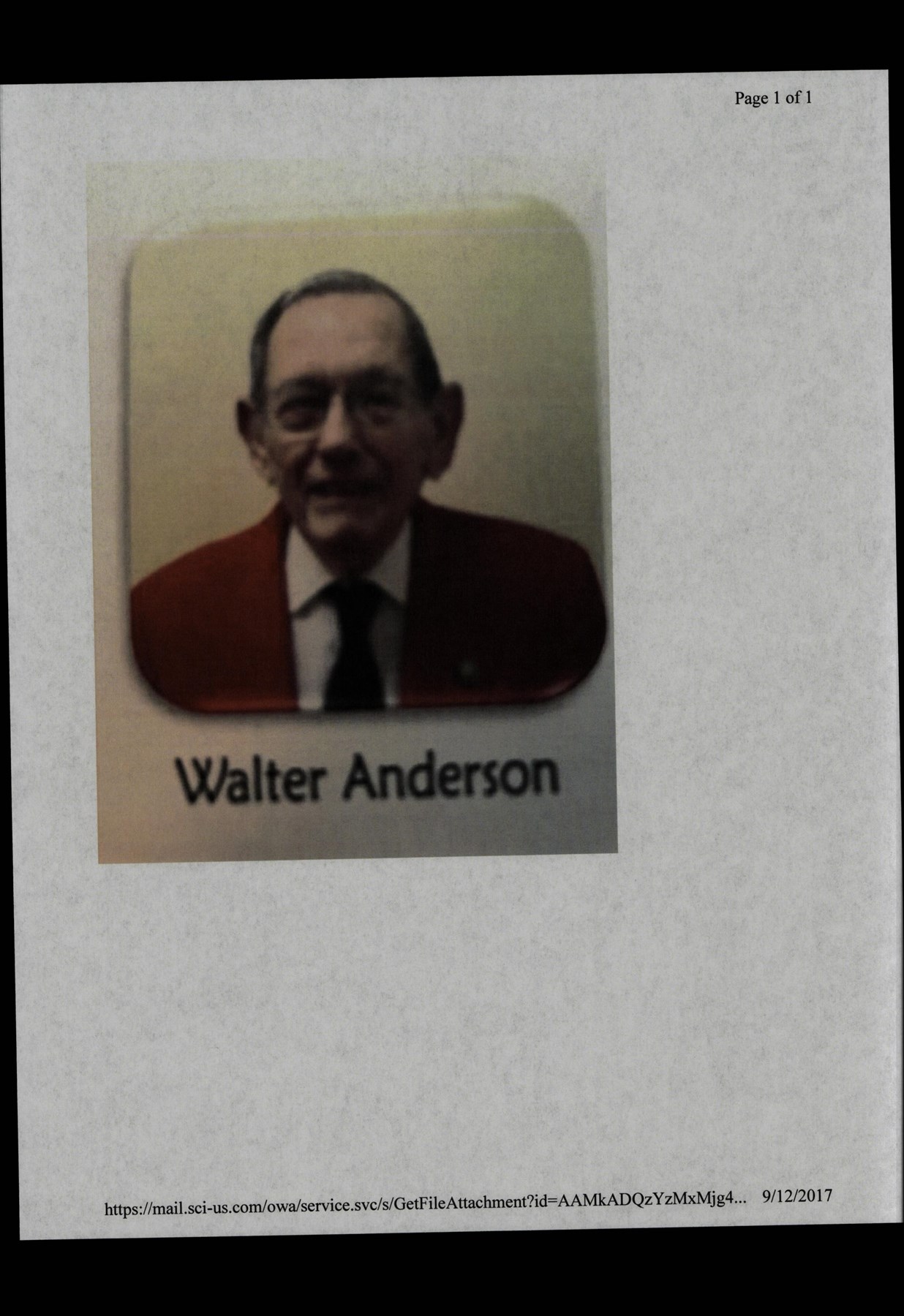 Obituary of Walter Hugh Anderson